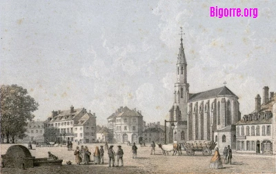 gravure de La place Marcadieu et l'église Sainte-Therèse à Tarbes