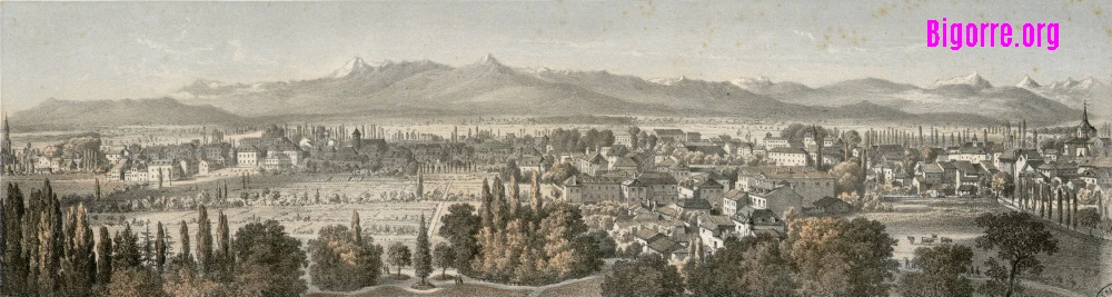 gravure d'une vue sur Tarbes